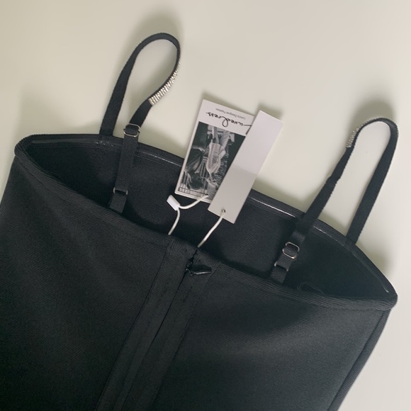 Luxedress (Luxedress.com) black minidress with rhinestone trim, size small. - Picture 6 of 10